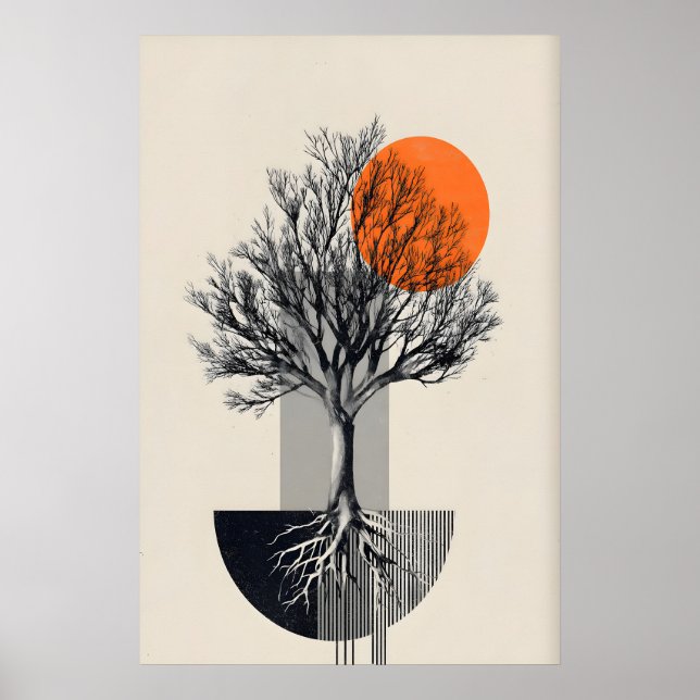 Poster Arte de Parede de Árvore Abstrata - Geométrico Min (Frente)