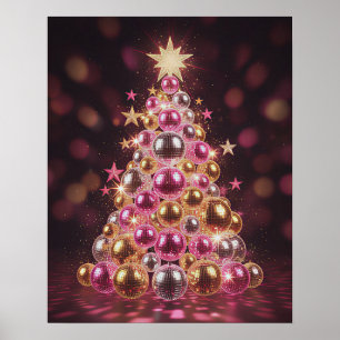 Poster Arte de Parede de Árvore de Natal Disco Retro