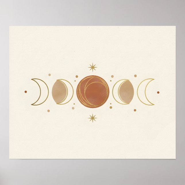 Poster Arte de Parede de Banheiro Boho Fases da Lua (Frente)