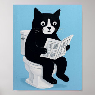 Poster Arte de parede de banheiro com gato no vaso sanitá