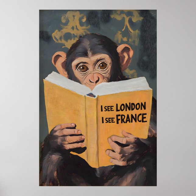 Poster Arte de Parede de Banheiro Macaco Excêntrico 'Eu V (Frente)