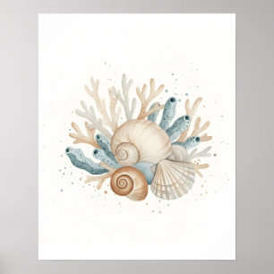 Poster Arte de Parede de Banheiro Pôster de Conchas Coste