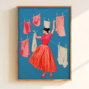 Poster Arte de Parede de Banheiro Retro com Estampa de Ro