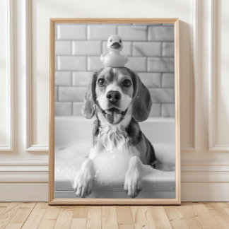 Poster Arte de Parede de Banho de Beagle, Cachorro e Pato
