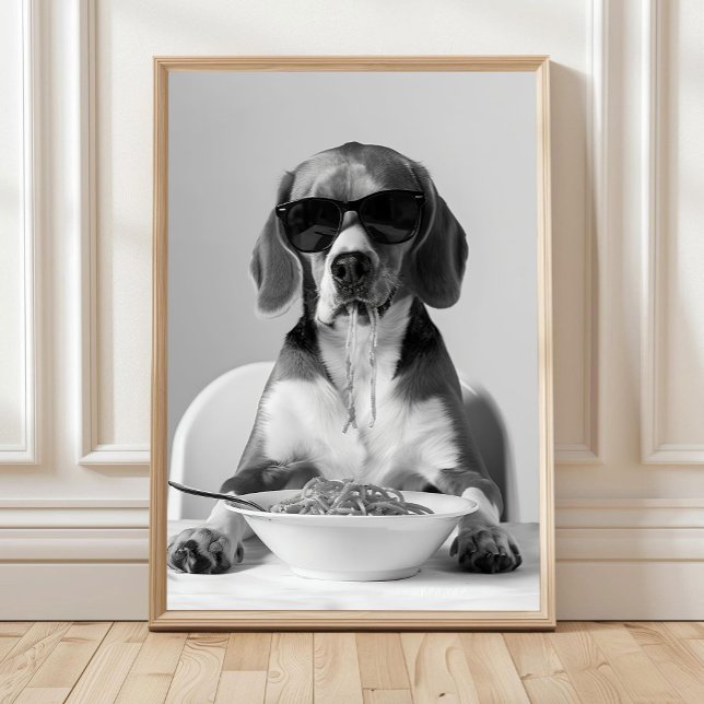 Poster Arte de Parede de Beagle Comendo Macarrão, Impress (Criador carregado)