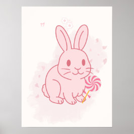Poster Arte de Parede de Berçário Coelho Rosa Fofo
