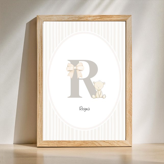 Poster Arte de Parede de Berçário com Letra Q Personaliza (Letter R Nursery Wall Art - Custom Baby Name Print)