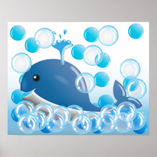 Póster Arte de parede de berçário de baleia azul