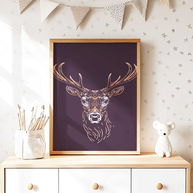 Poster Arte de Parede de Berçário de Cervos na Floresta P (Woodland Deer Nursery Wall Art Poster Print by TinkPrints.)