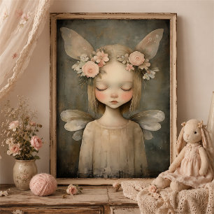 Poster Arte de Parede de Berçário de Fada Floral Vintage