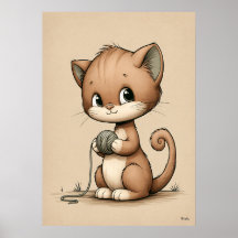 Arte de Parede de Berçário de Gatinho Fofo Escandi