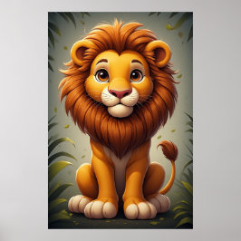 Poster Arte de Parede de Berçário de Leão Fofo Arte de An
