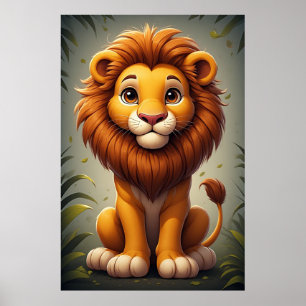 Poster Arte de Parede de Berçário de Leão Fofo Arte de An