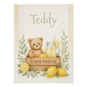 Póster Arte de Parede de Berçário de Limão com Urso