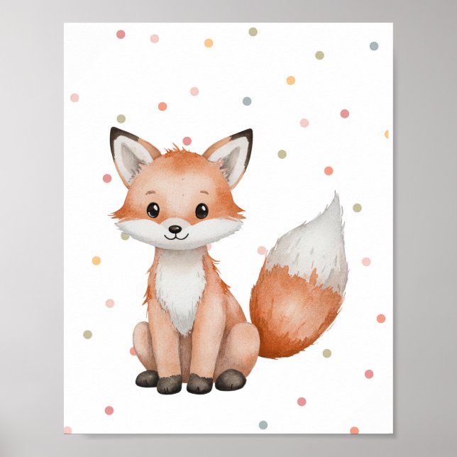 Poster Arte de Parede de Berçário de Raposa Boho Aquarela (Frente)