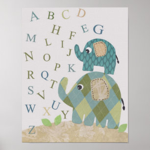 Poster Arte de parede de berçário fofa elefante alfabetos