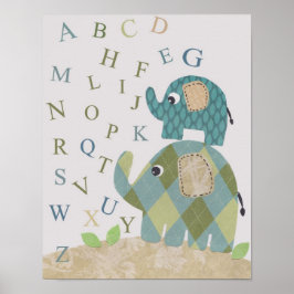Poster Arte de parede de berçário fofa elefante alfabetos