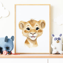 Poster Arte de Parede de Berçário Safari Leãozinho Fofo 