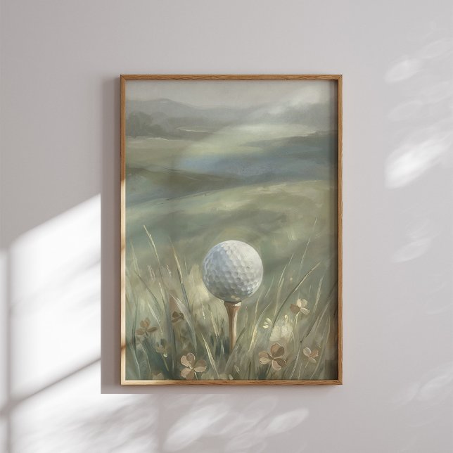 Poster Arte de Parede de Bola de Golfe em Tee Landscape (Criador carregado)