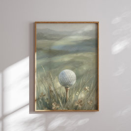 Poster Arte de Parede de Bola de Golfe no Tee Landscape