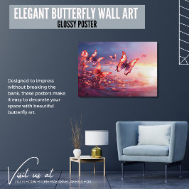 Póster Arte de Parede de Borboleta Elegante Cartaz Brilha