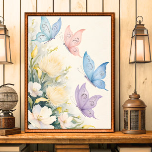 Poster Arte de Parede de Borboletas Vintage Shabby Chic