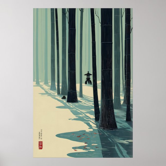 Poster Arte de Parede de Bosque de Bambu Design Minimalis (Frente)