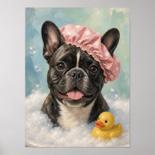 Poster Arte de Parede de Bulldog Francês — Banho de Espum