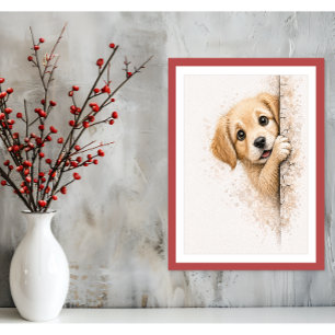 Poster Arte de Parede de Cachorrinho Curioso Adorável Imp