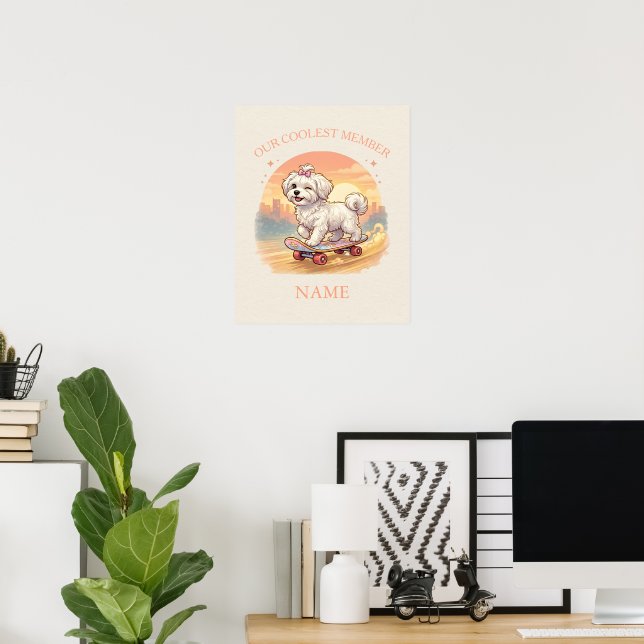 Poster Arte de Parede de Cachorrinho Maltês Fofo Personal (Escritório em casa)