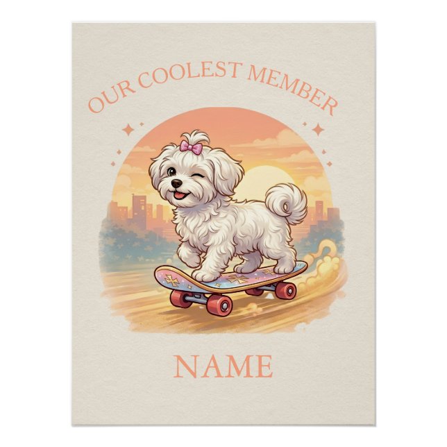 Póster Arte de Parede de Cachorrinho Maltês Fofo Personal (Frente)