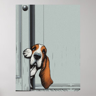 Poster Arte de Parede de Cachorro Basset Hound Adorável