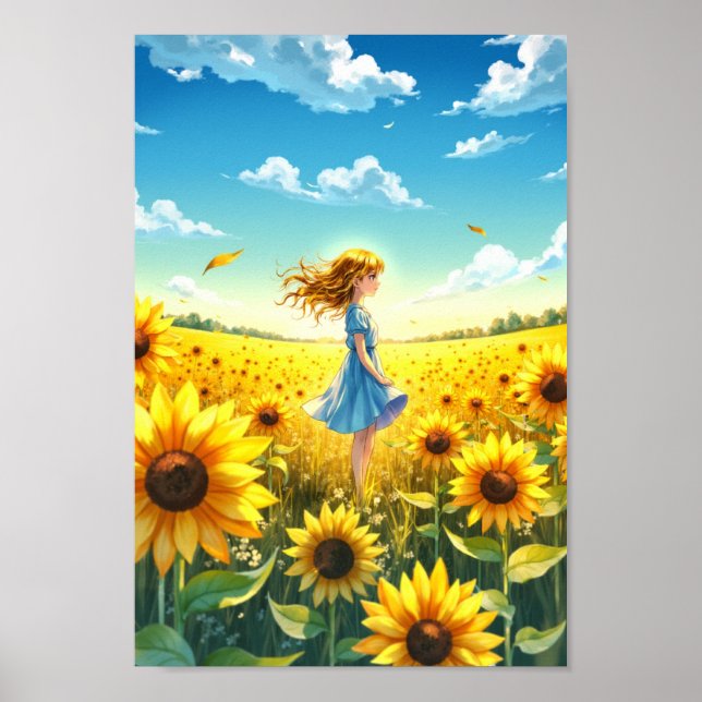 Poster Arte de parede de campo de girassóis de anime de v (Frente)
