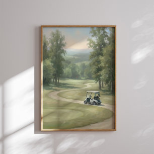 Poster Arte de Parede de Campo de Golfe Vintage com Carri