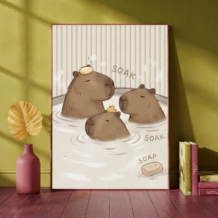Poster Arte de Parede de Capivara no Banho Tempo Cute Ani