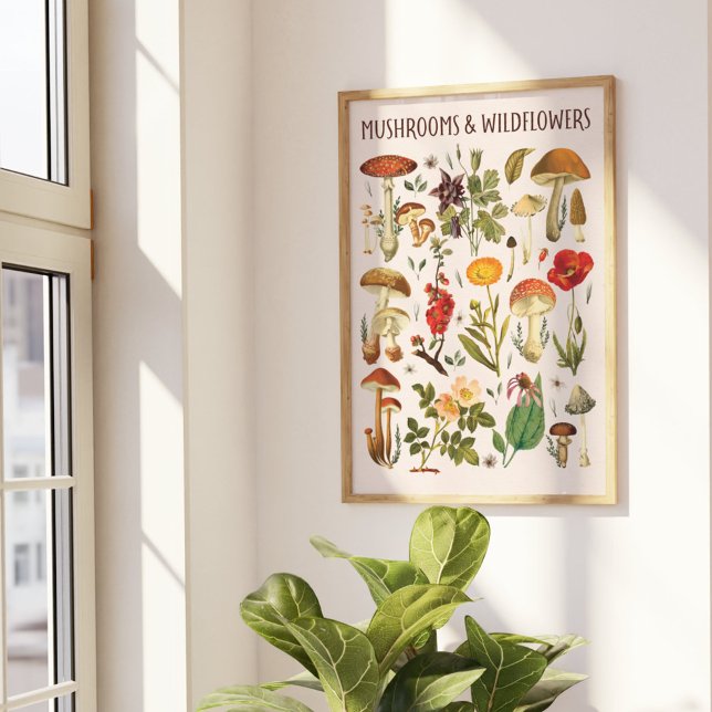 Poster Arte de Parede de Carta de Cogumelos e Flores Silv (In situ beside the window)