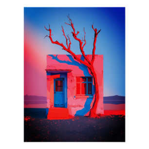 Póster Arte de Parede de Casa no Deserto Surreal – Minima