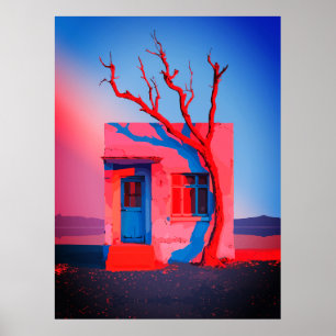 Poster Arte de Parede de Casa no Deserto Surrealista – Mi