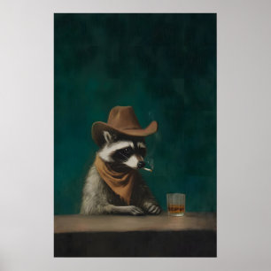 Poster Arte de Parede de Caubói Guaxinim Fumante, Engraça