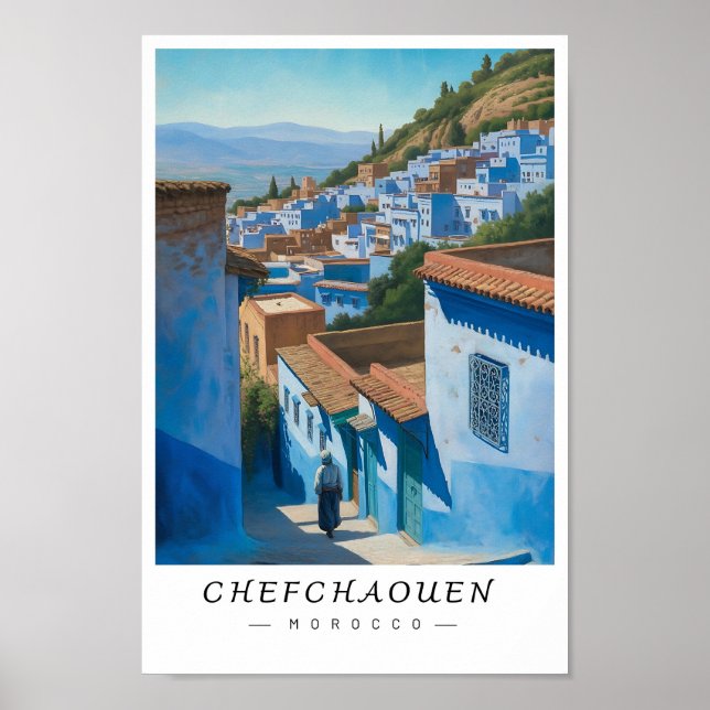 Poster Arte de Parede de Chefchaouen Marrocos, Cidade Azu (Frente)
