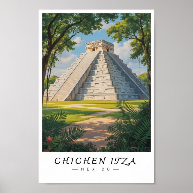 Poster Arte de Parede de Chichén Itzá México, Ruína Maia (Frente)
