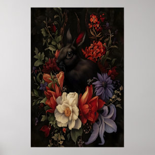 Poster Arte de Parede de Coelho Botânico Bunny Preto, Esc