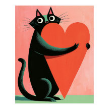 Arte de Parede de Coral Coração de Gato Preto de M