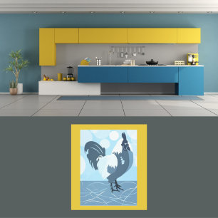 Poster Arte de Parede de Cozinha Azul Claro - Galo - Post