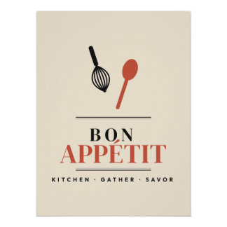 Póster Arte de Parede de Cozinha Bon Appétit Tipografia R