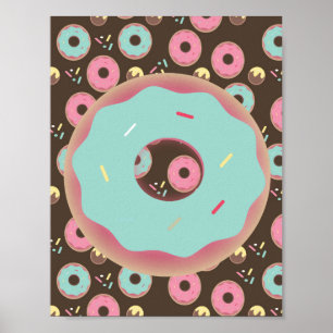 Poster Arte de Parede de Donut Congelado com Purpurina 3D