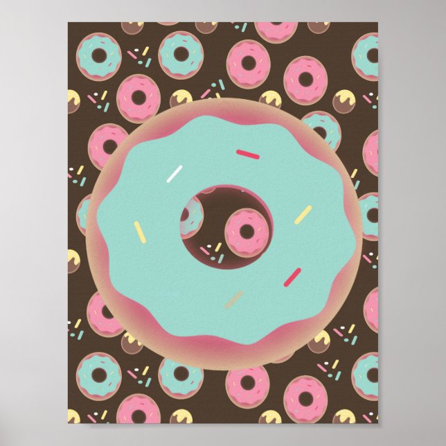 Poster Arte de Parede de Donut Congelado com Purpurina 3D (Frente)