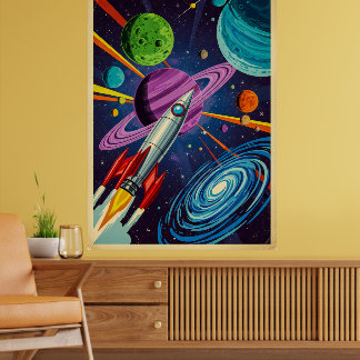 Poster Arte de Parede de Exploração Espacial Sci-Fi Retro