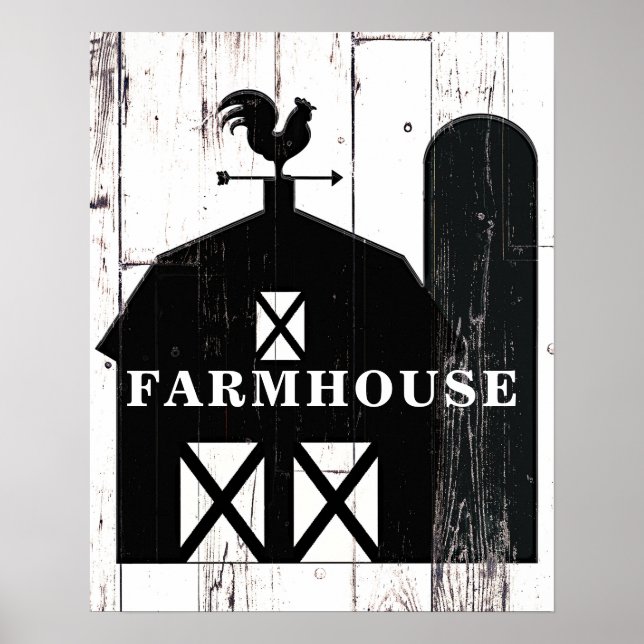 Póster Arte de Parede de Fazenda Rústica em Madeira Branc (Frente)