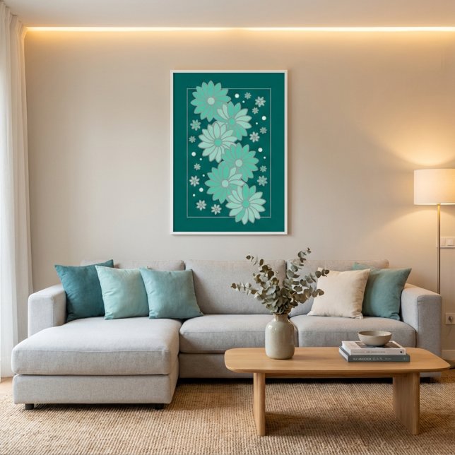 Poster Arte de Parede de Flores Turquesa Elegantes (Criador carregado)